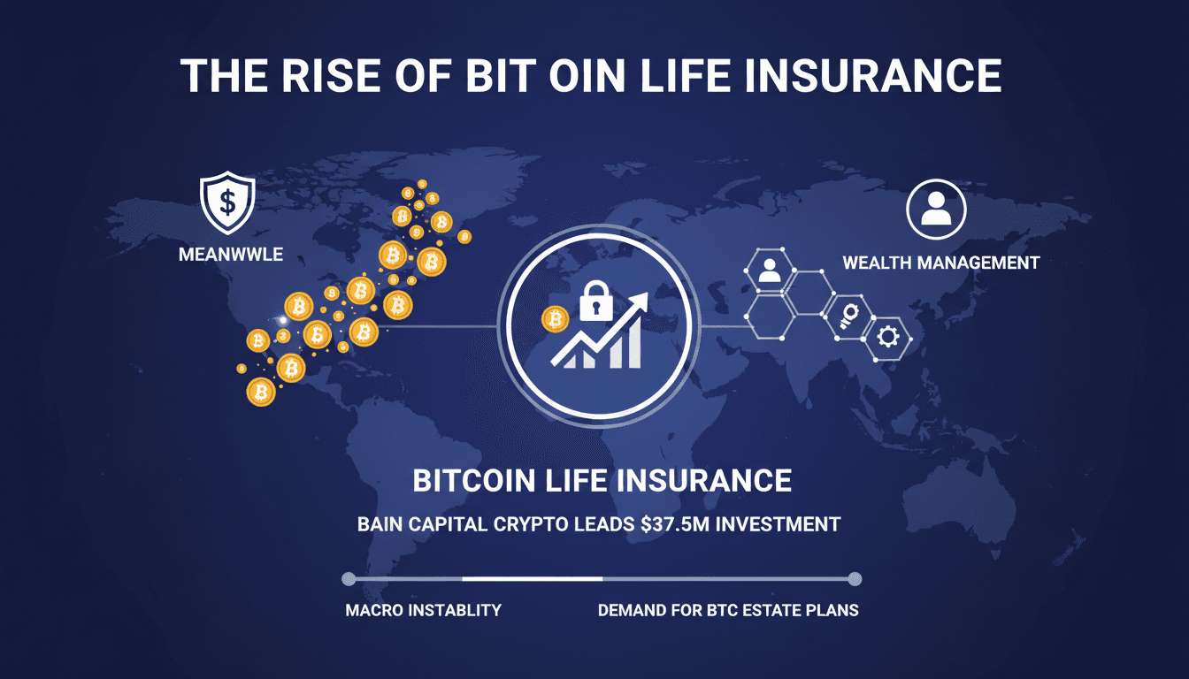 An infographic showing the rise of bitcoin life insurance and its impact on wealth management strategies.