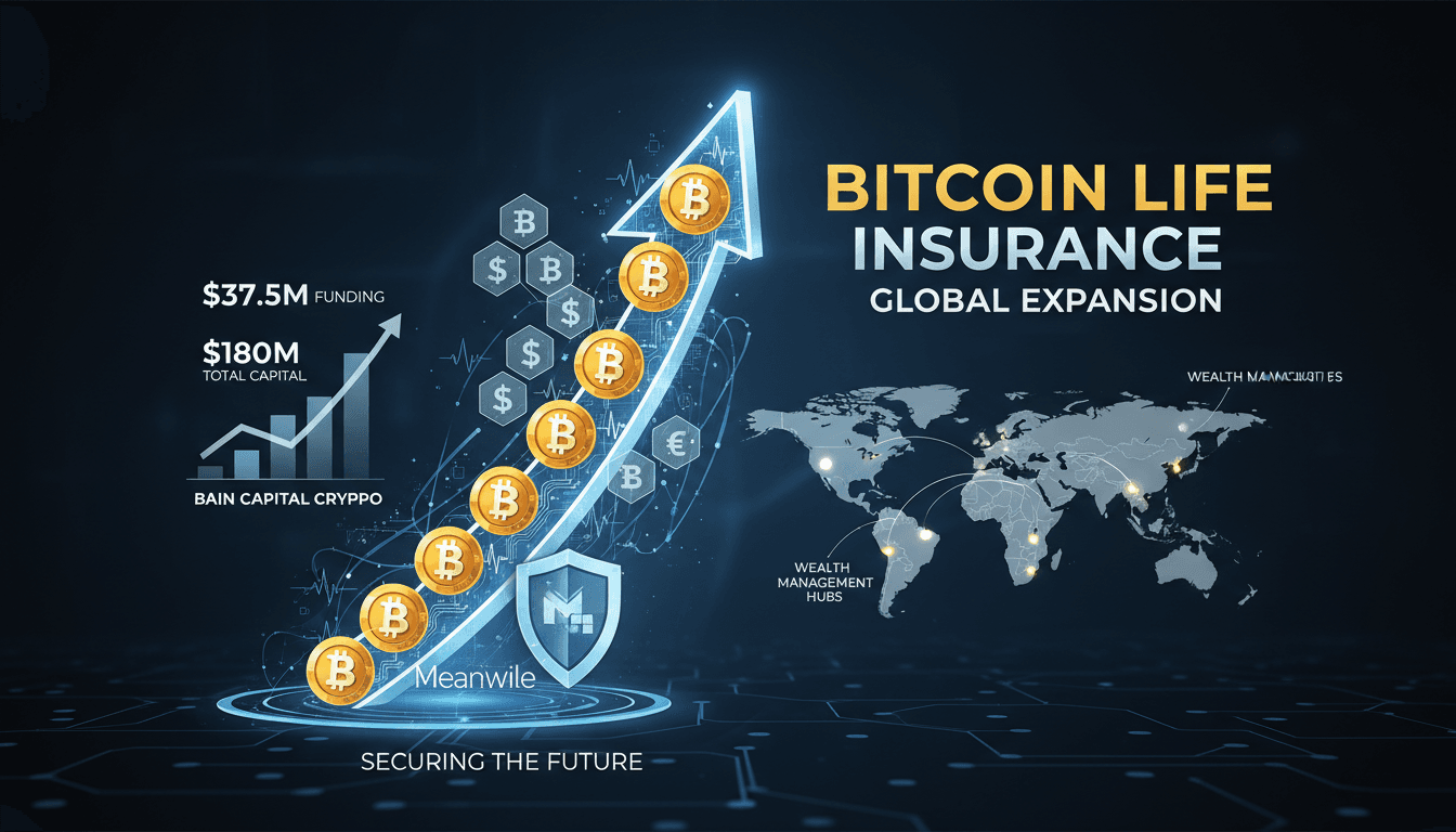 A modern graphic showcasing the growth of Bitcoin life insurance and its impact on wealth management.
