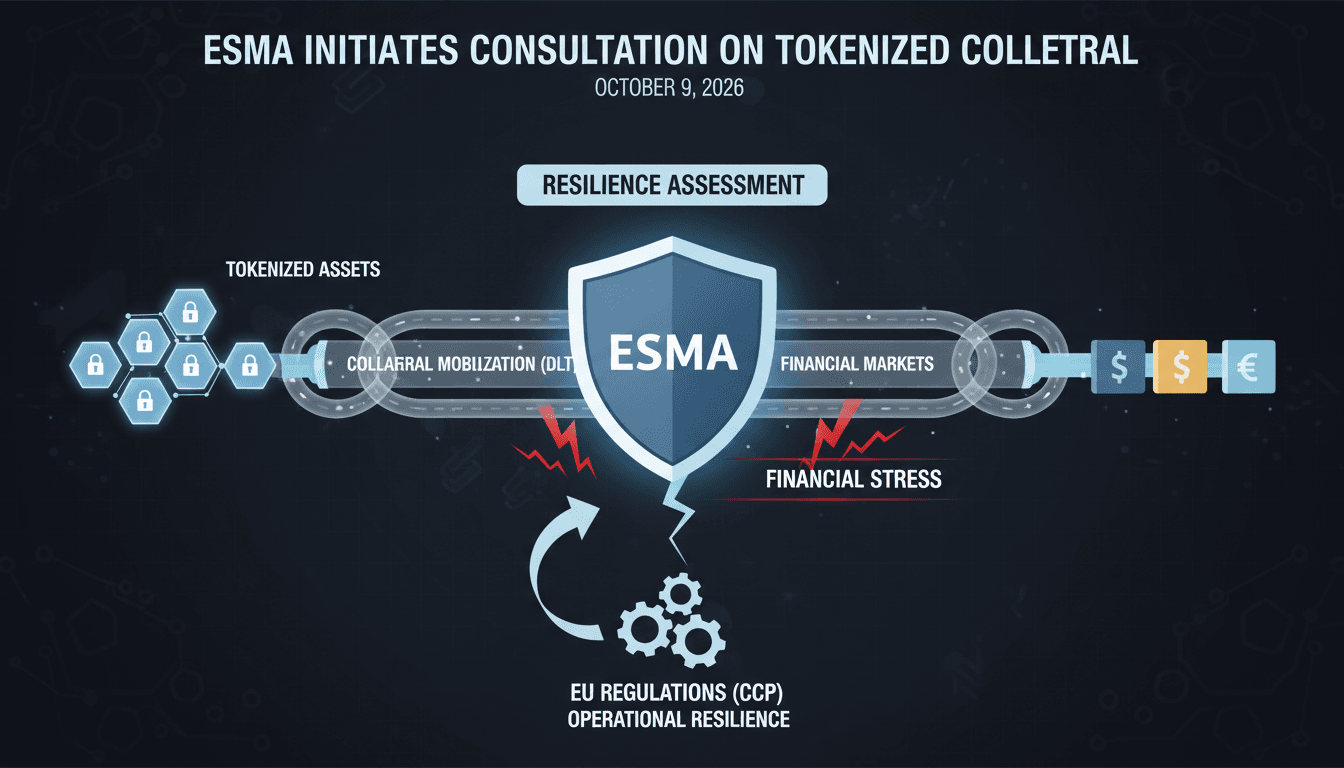 Infographic showing the flow of tokenized collateral in financial markets and its regulatory implications.