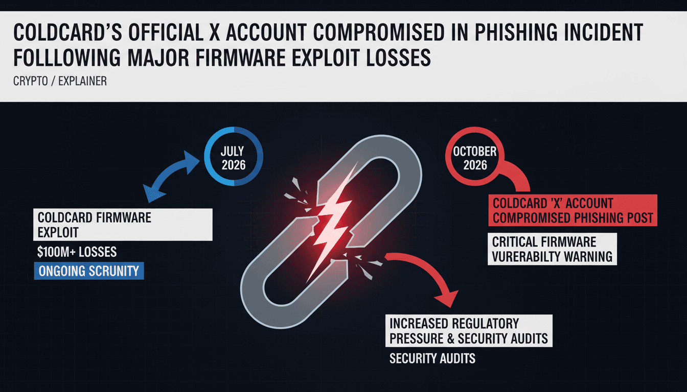 Infographic showing Coldcard phishing incident timeline and its impact on cryptocurrency security.