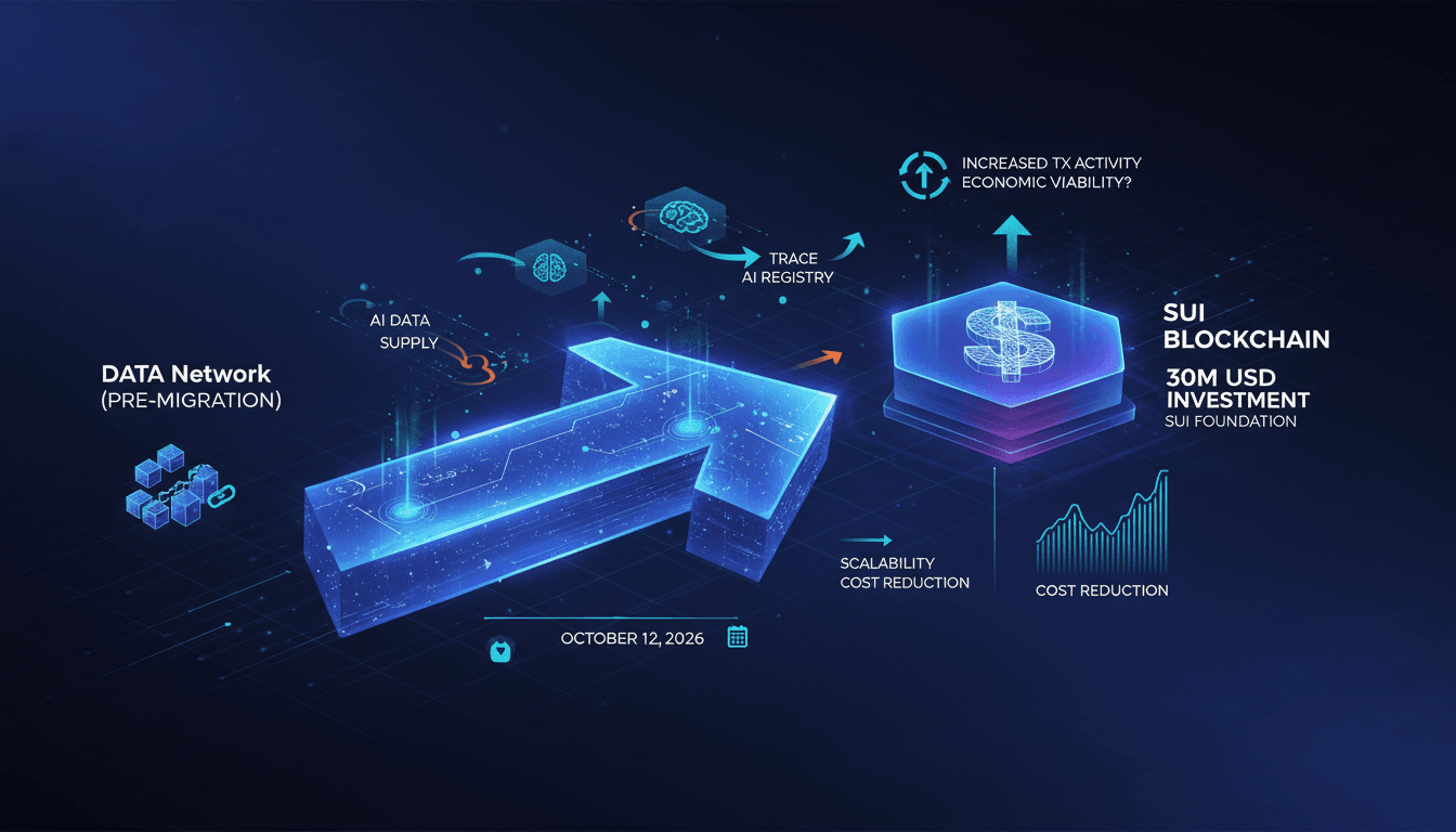 Infographic showing DATA Network's migration to Sui and its impact on AI data management.