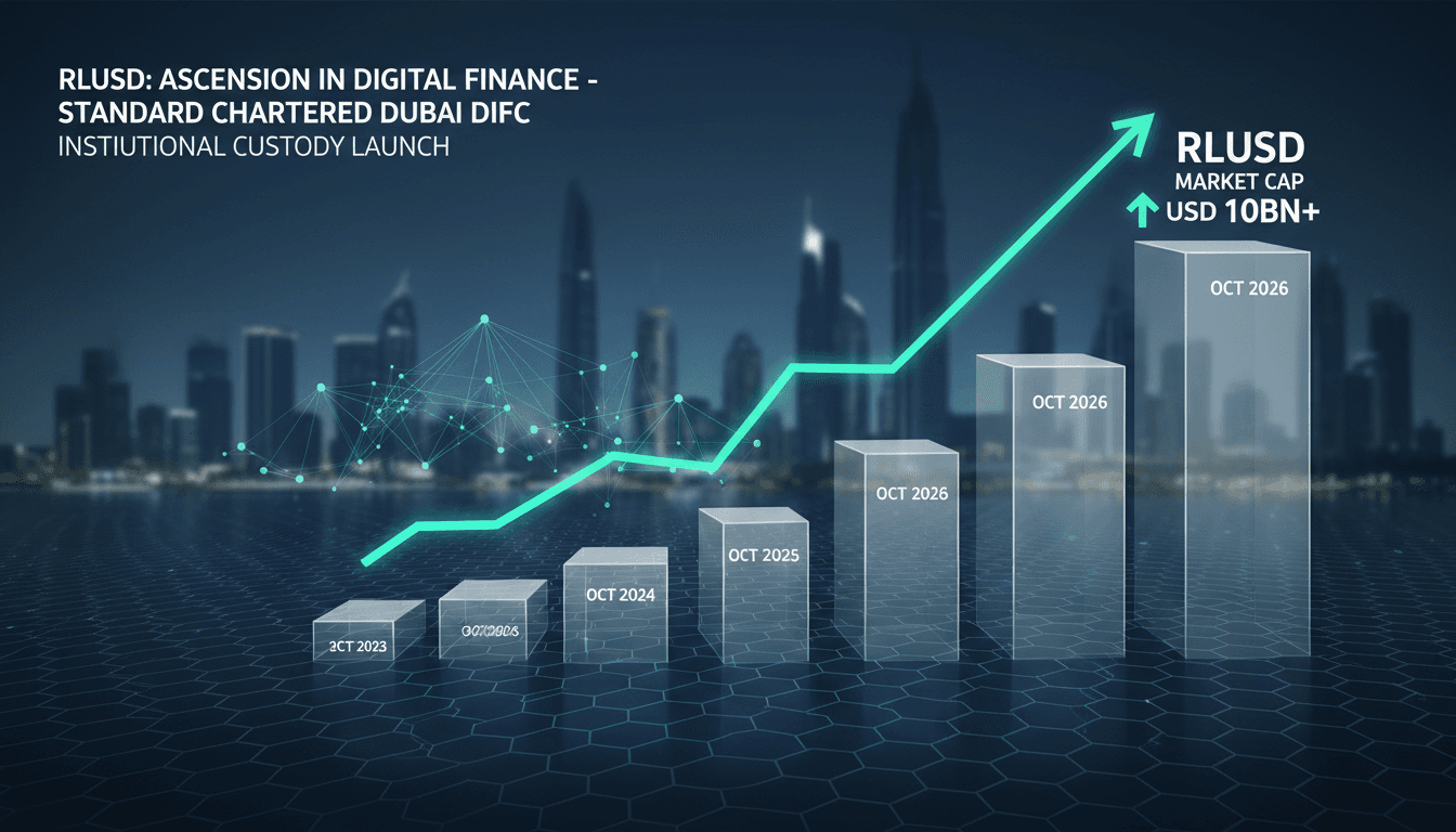 Infographic showing Standard Chartered's RLUSD custody launch and its impact on the digital asset market.