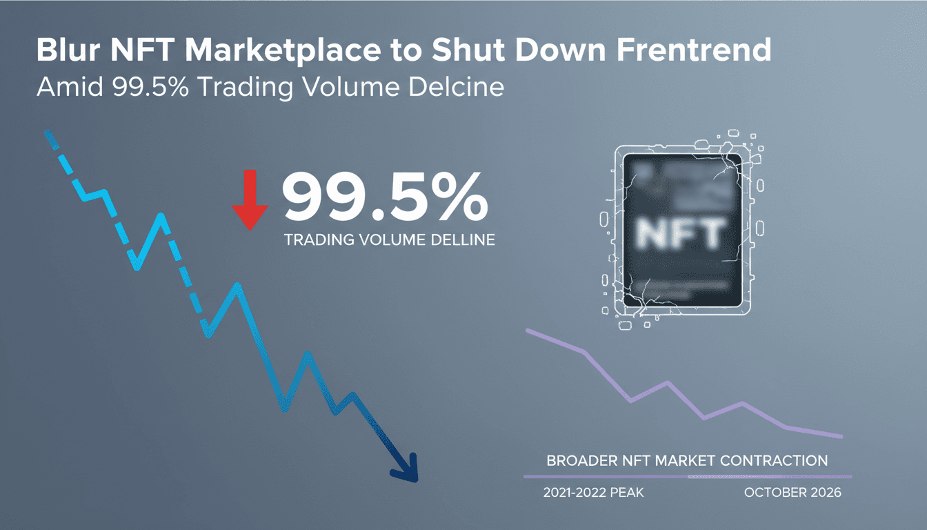 Infographic showing Blur NFT marketplace trading volume decline and market impact.