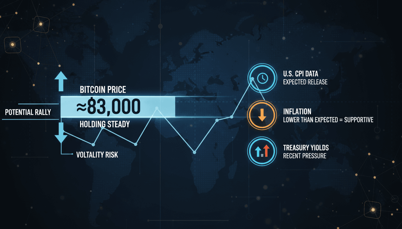 A visual representation of Bitcoin's price stability near $83,000 with economic indicators.