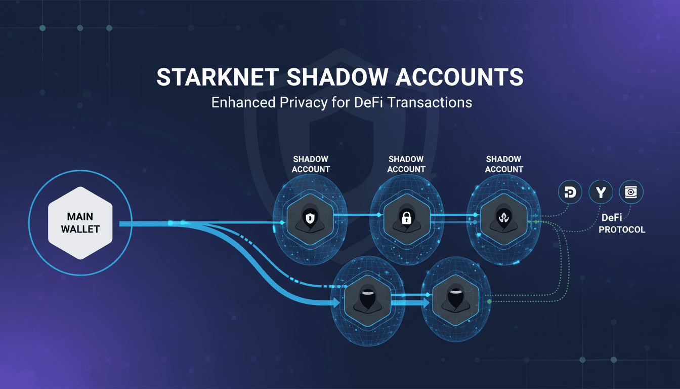 Infographic showing Starknet's Shadow Accounts and their impact on DeFi privacy.