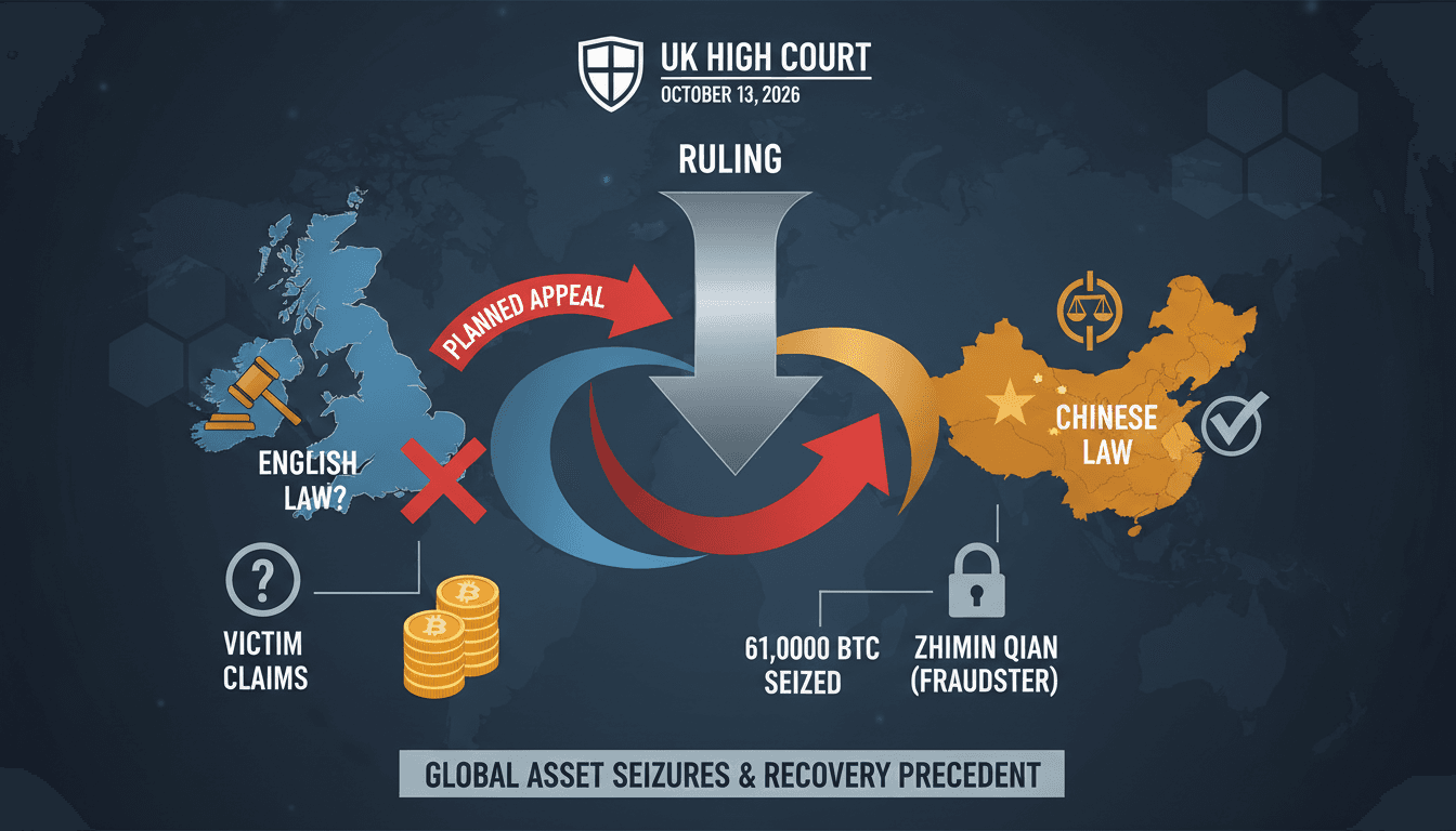 Infographic showing the legal jurisdictions and claims process in the UK High Court Bitcoin case.