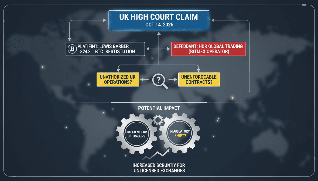 Infographic showing the legal claim against BitMEX and its implications for cryptocurrency trading.