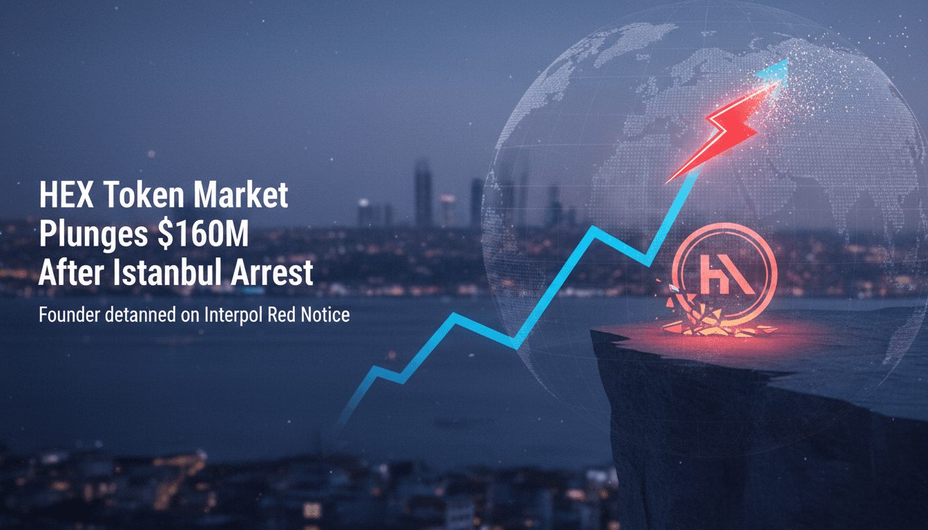 A visual representation of the HEX token market cap decline following the arrest of founder Richard Schueler.