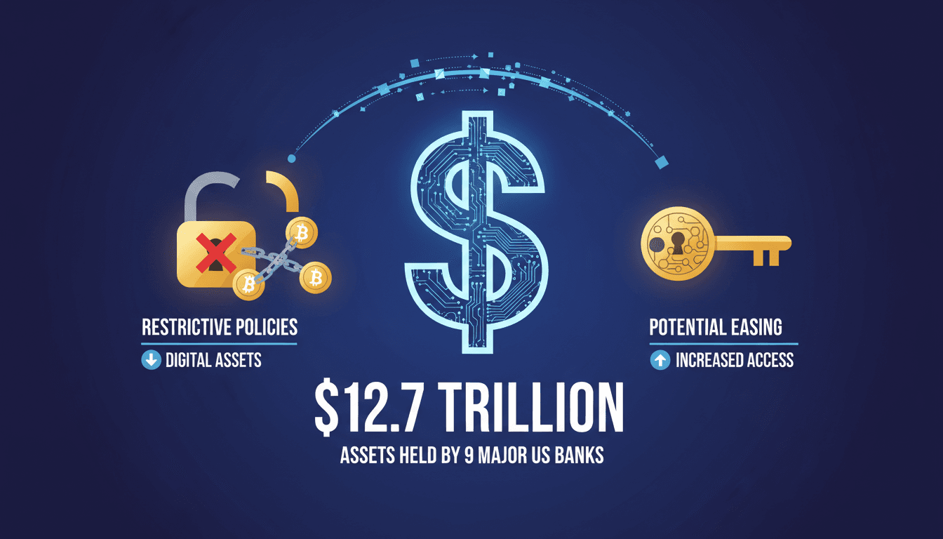 Infographic illustrating the OCC report on bank policies affecting digital assets and the $12.7 trillion in assets involved.
