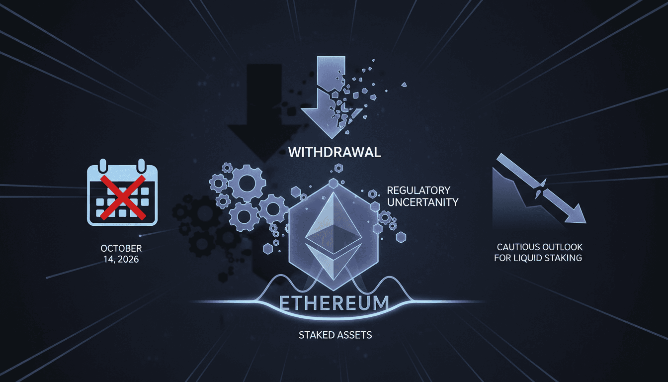 A graphic showing the impact of VanEck's ETF withdrawal on the liquid staking market.