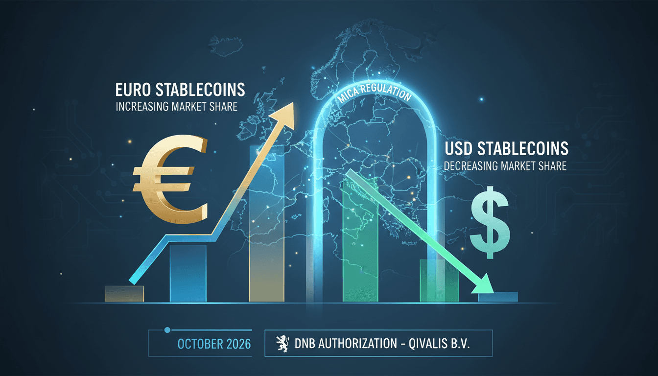 Infographic showing the rise of euro electronic money tokens and their market share compared to USD stablecoins.
