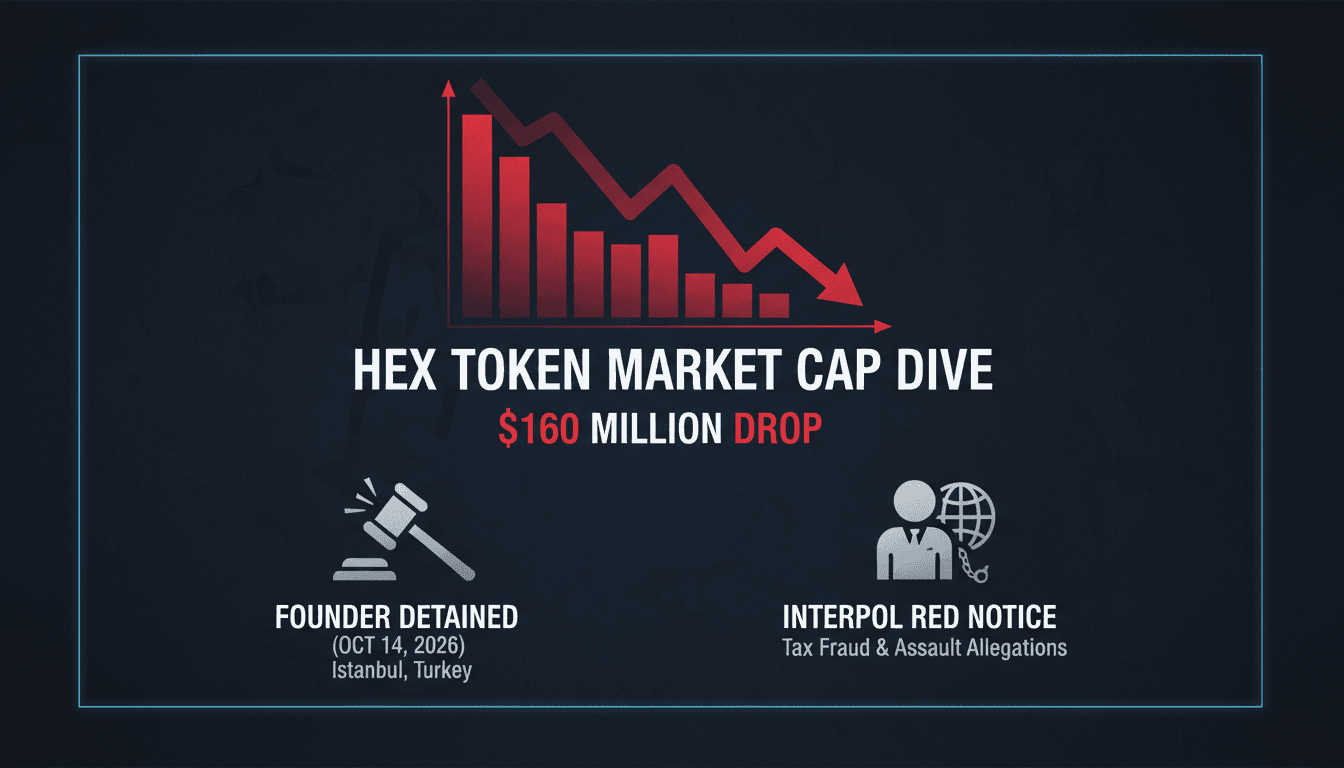 Visual representation of HEX token market cap decline and legal issues surrounding Richard Schueler.