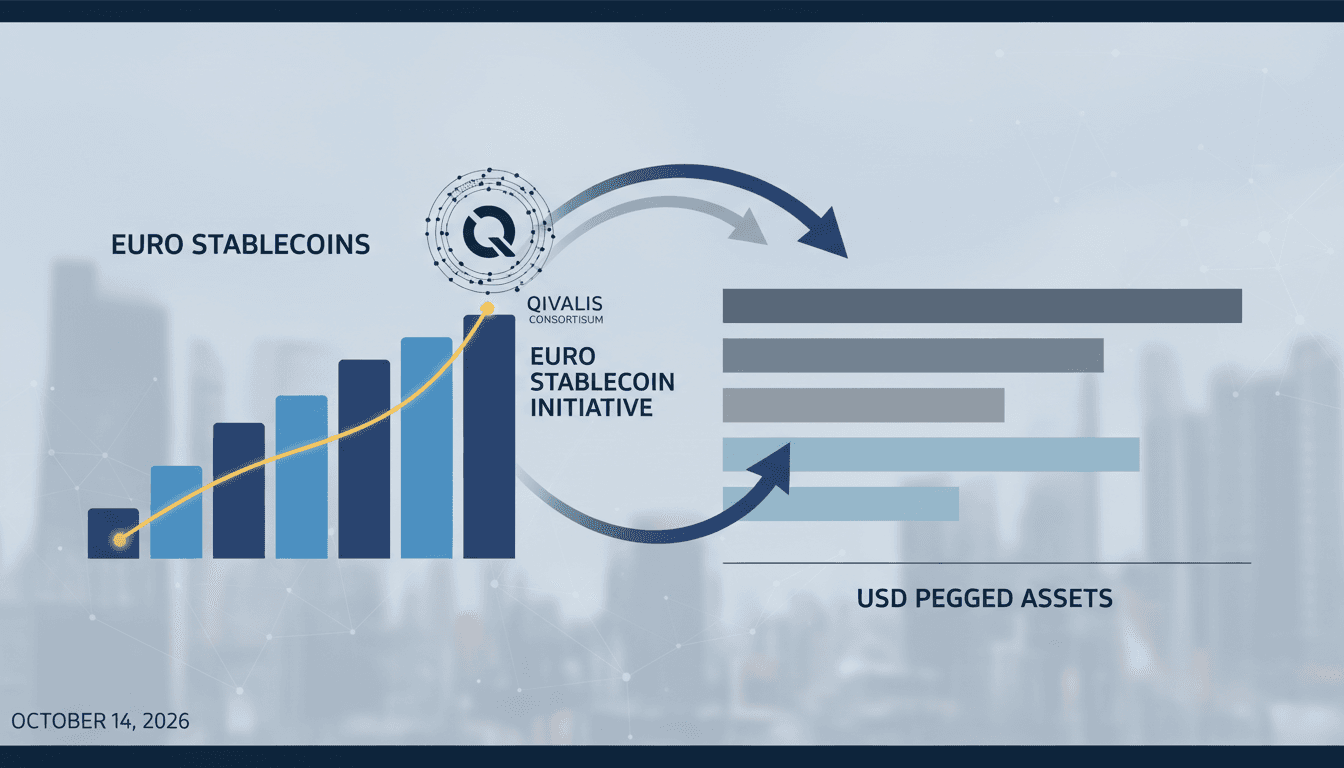 Infographic showing the growth of euro stablecoins compared to dollar-pegged assets, highlighting Qivalis' role.