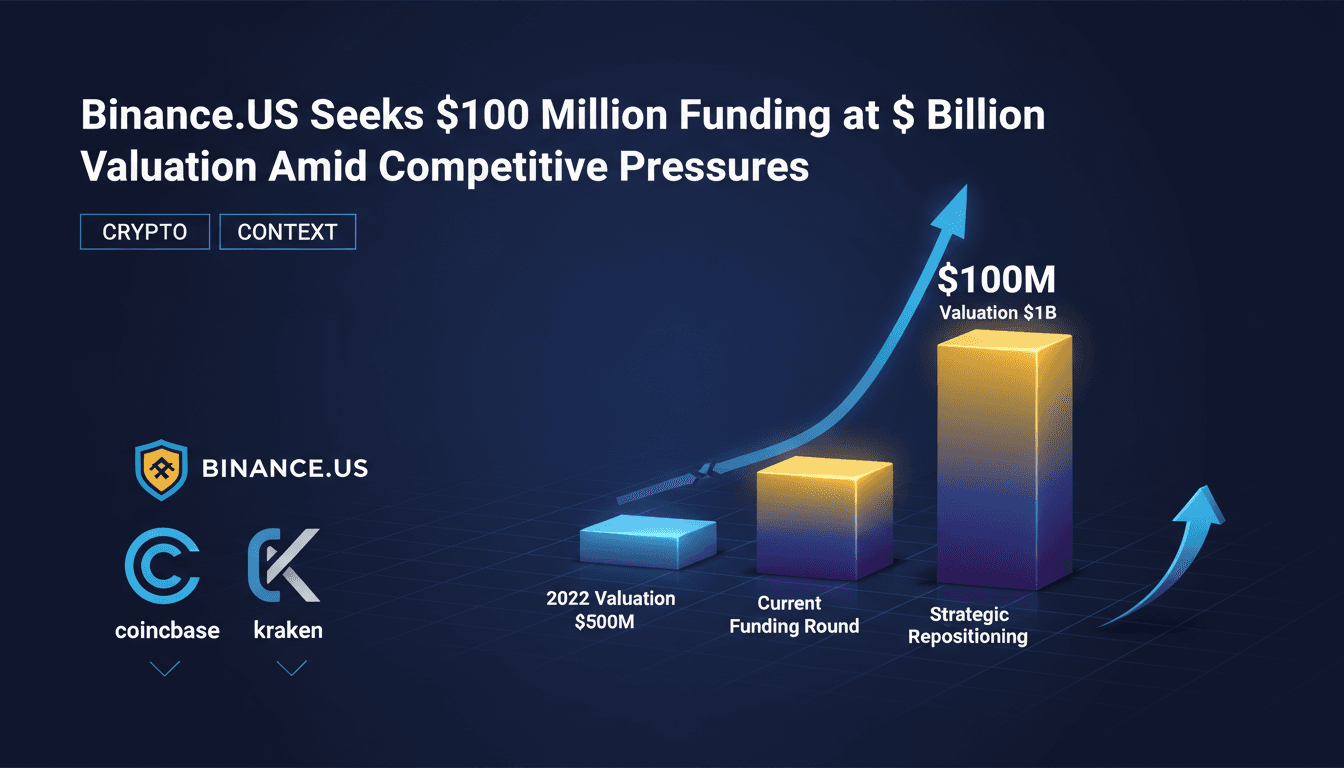 Infographic illustrating Binance.US's funding goals and valuation changes in the cryptocurrency market.
