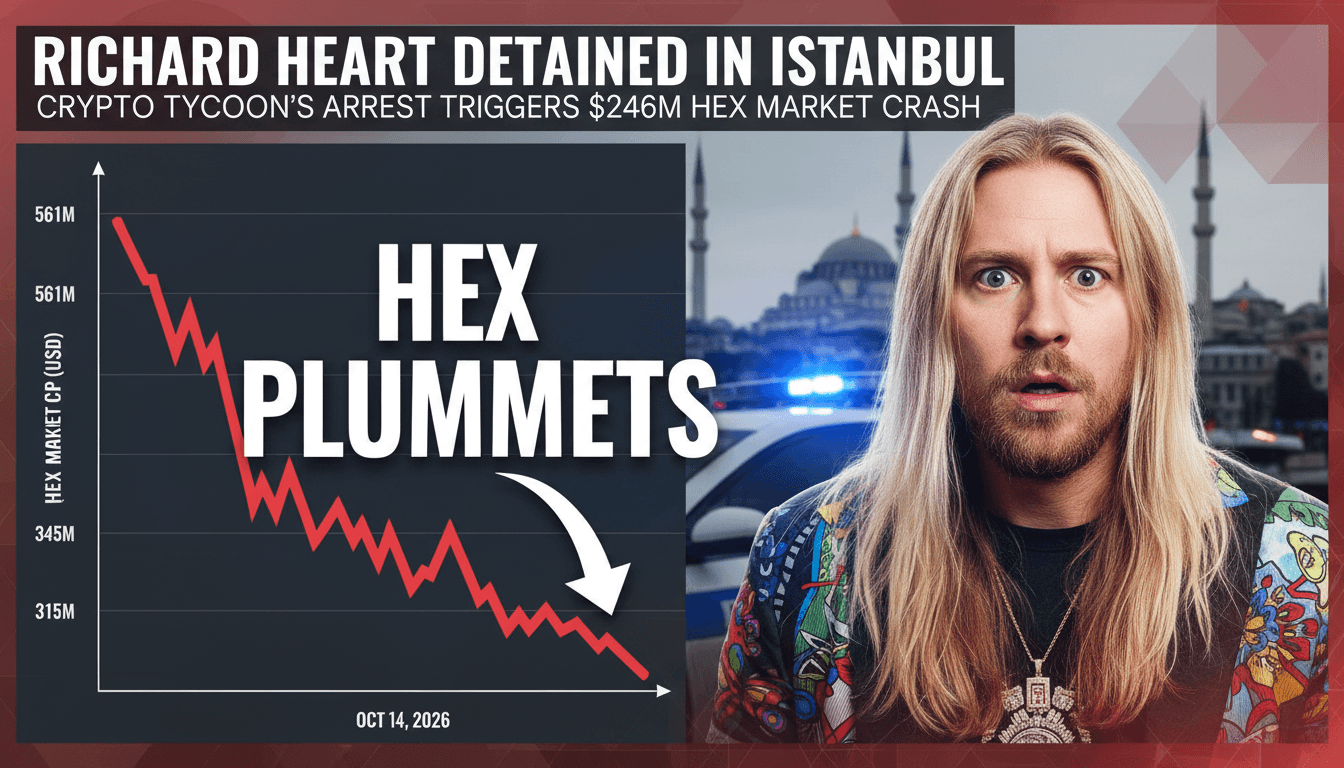 A graphic illustrating the decline in HEX market capitalization following Richard Heart's detention in Istanbul.