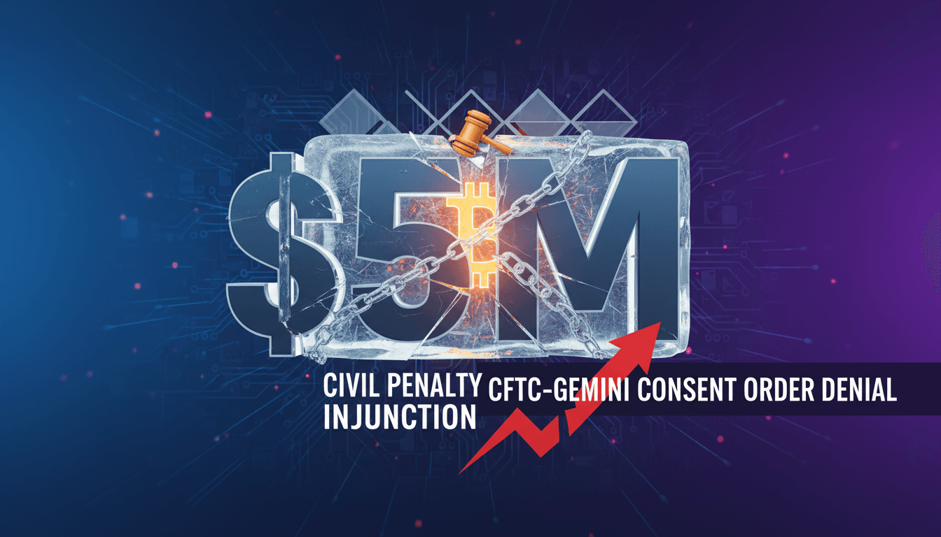 A courtroom scene depicting a federal judge ruling on the CFTC and Gemini consent order, emphasizing regulatory compliance in crypto.