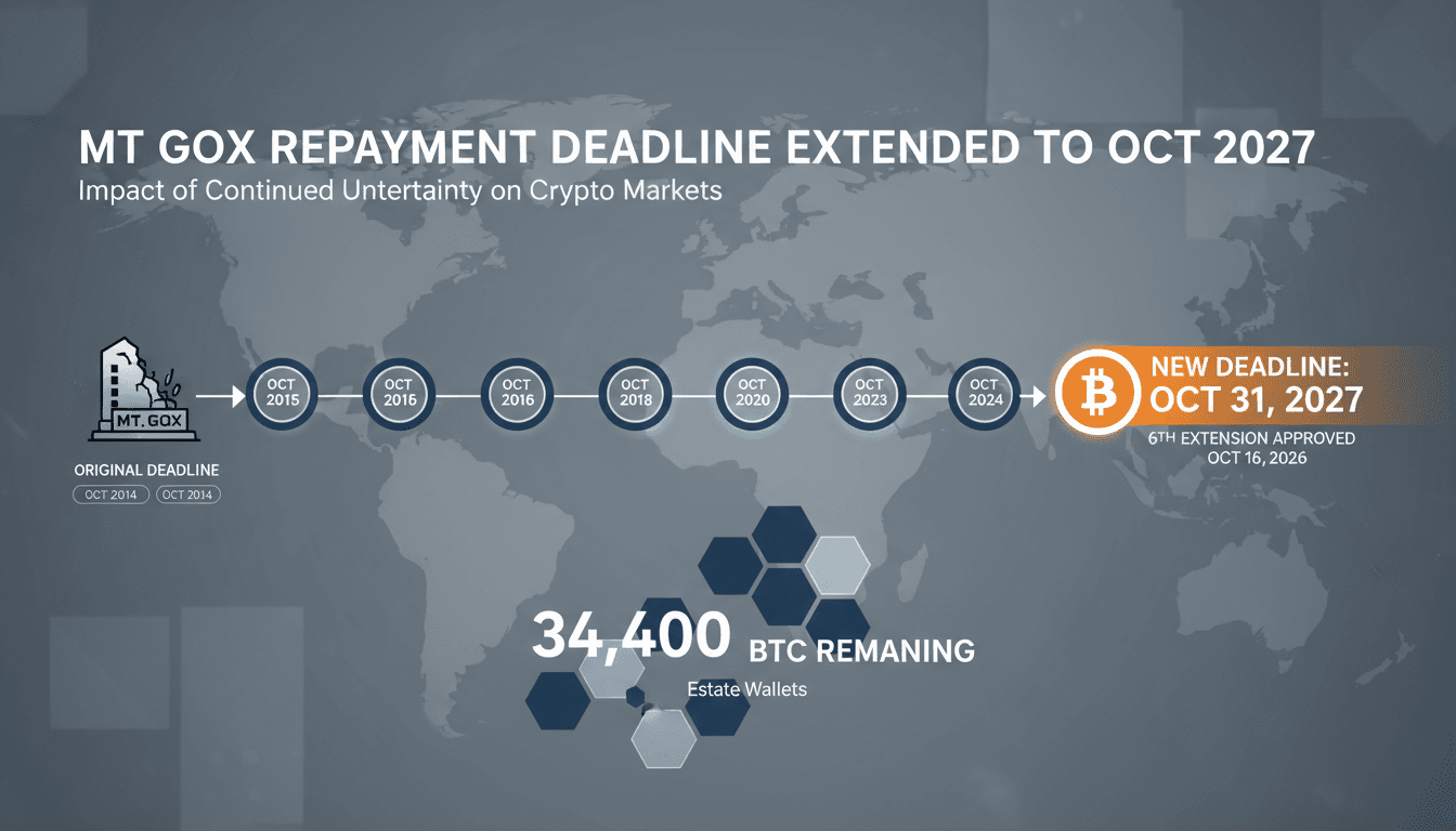 Infographic showing Mt. Gox repayment timeline and remaining BTC amount.