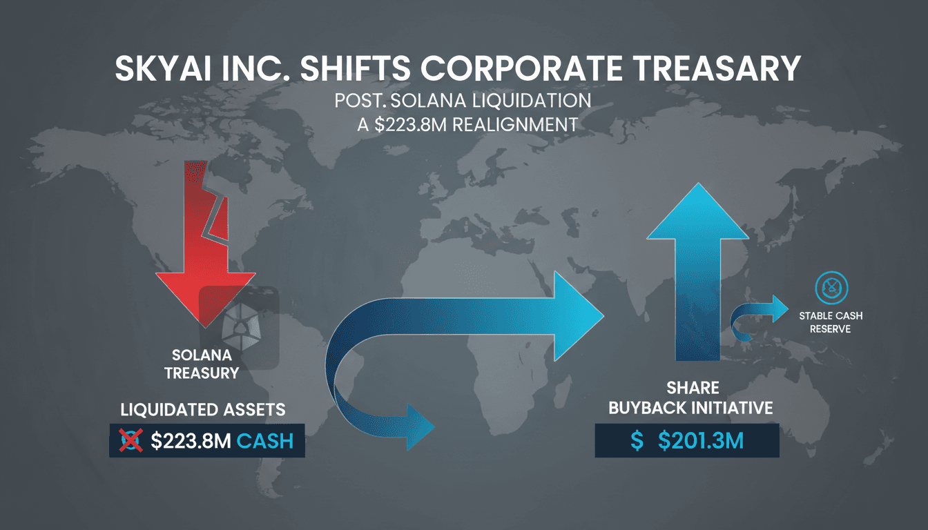 Infographic showing SkyAI's liquidation of Solana assets and its implications for corporate treasury strategies.