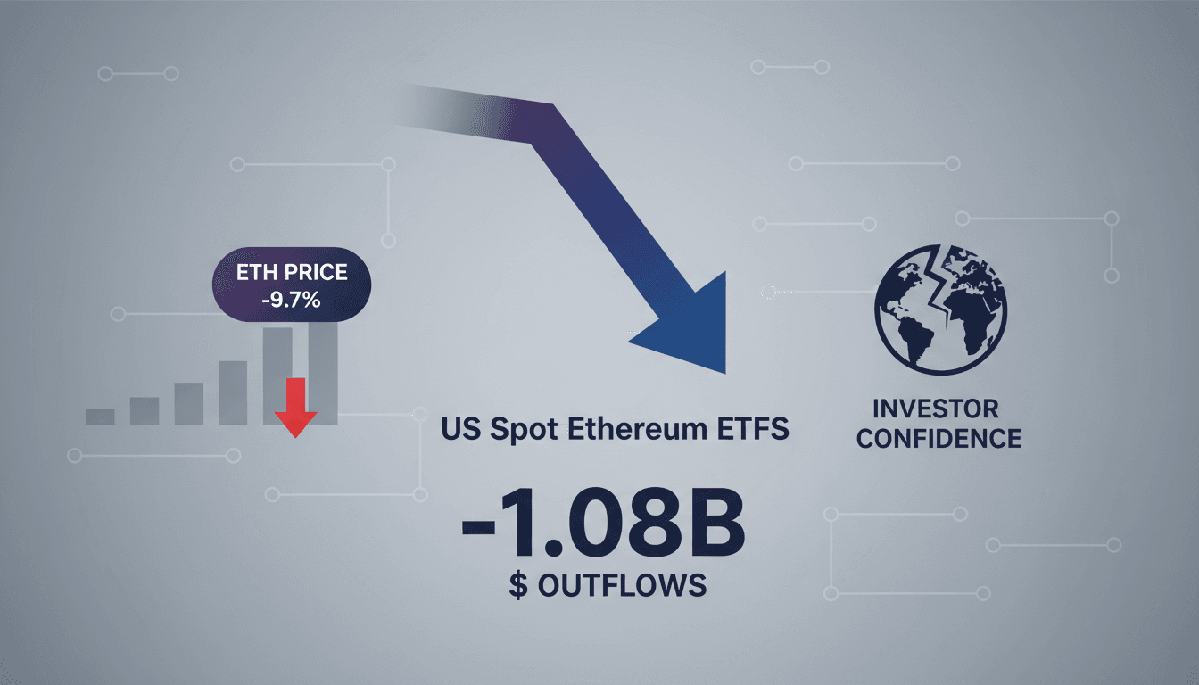 A graphic showing Ethereum ETF outflows and market trends, highlighting investor confidence shifts.