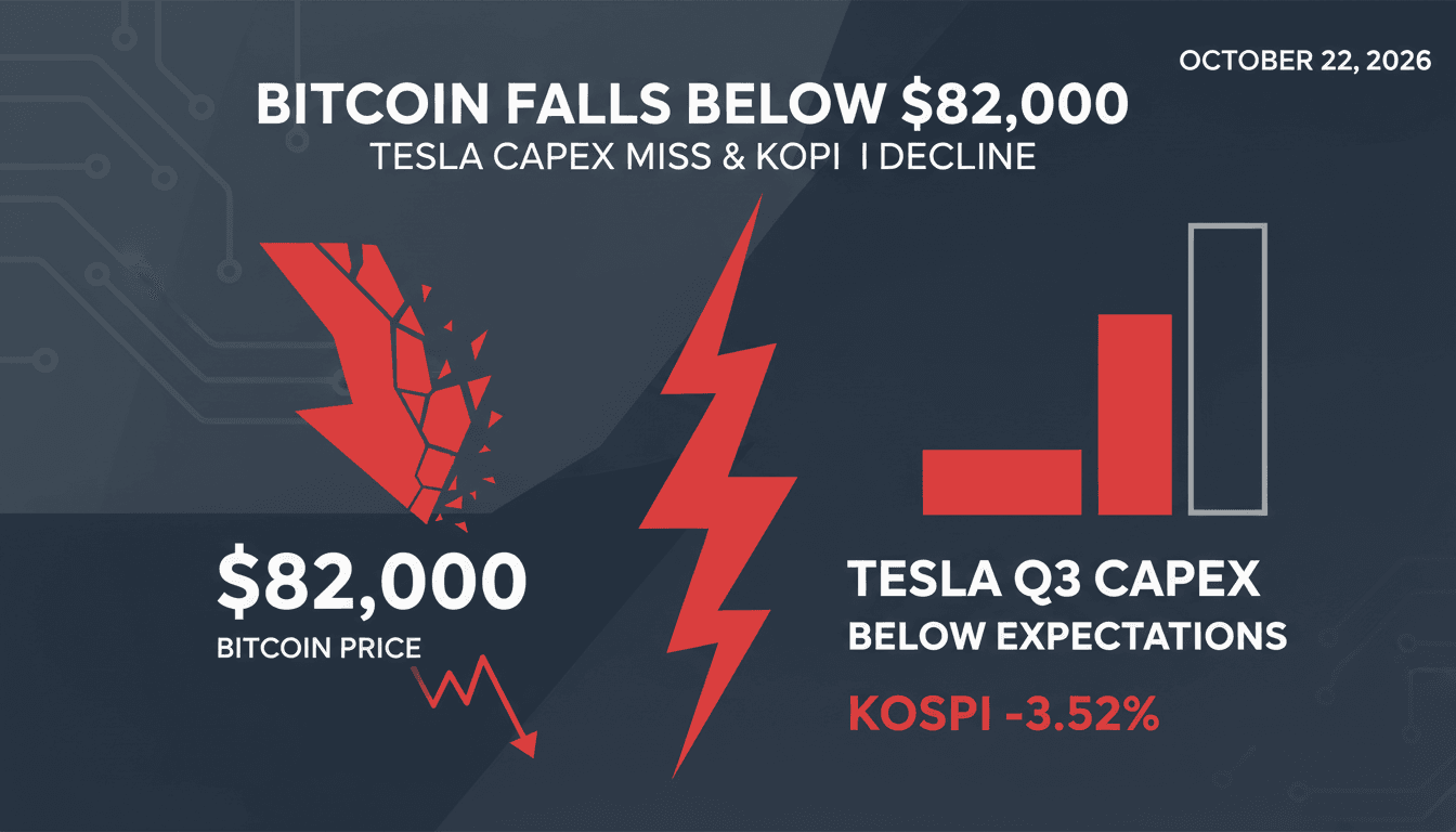 A visual representation of Bitcoin's price drop and Tesla's capital expenditure shortfall.