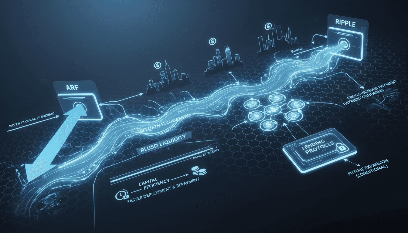 Infographic showing the flow of RLUSD liquidity through the XRP Ledger and its impact on cross-border payments.