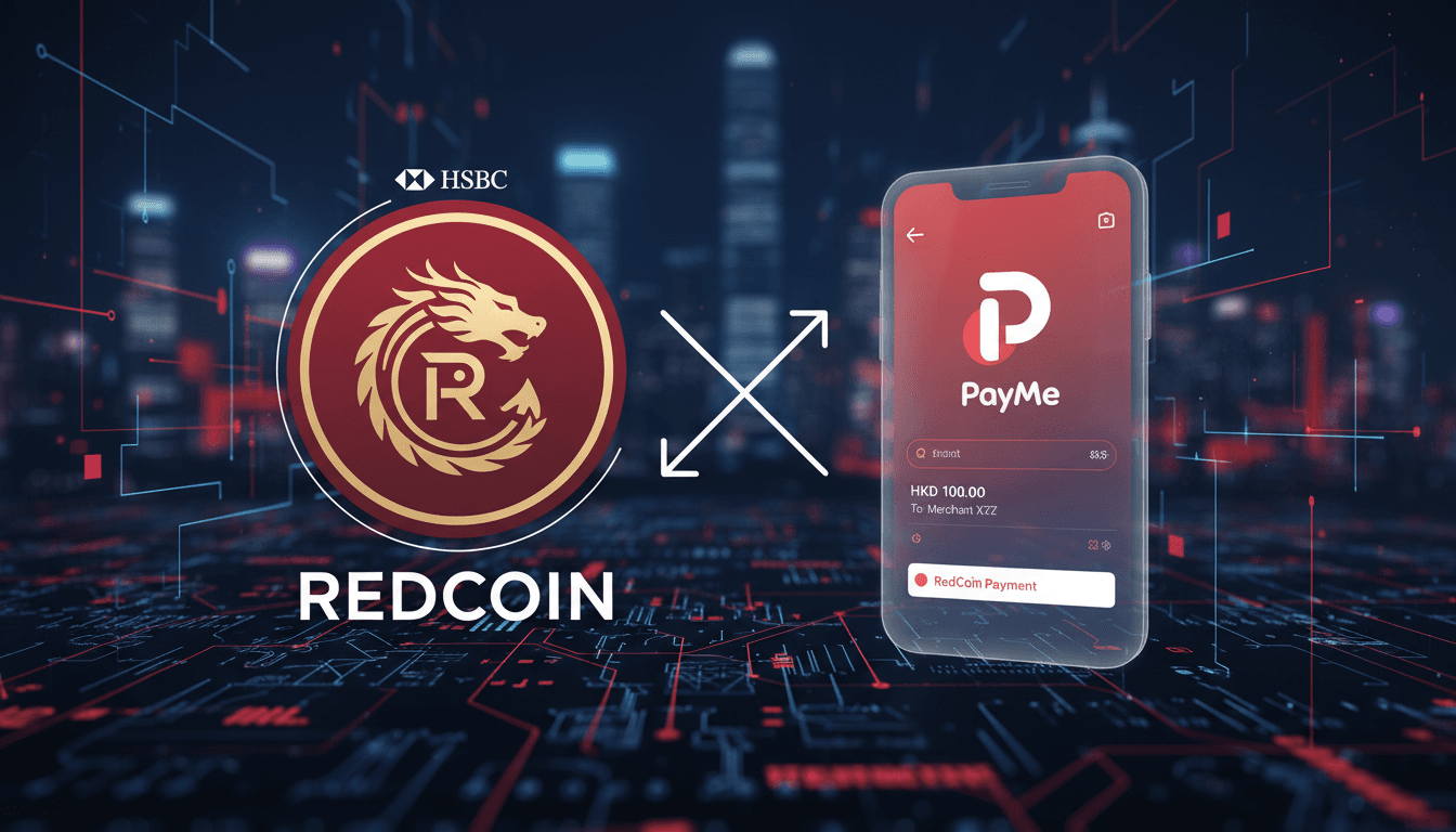 HSBC RedCoin logo with PayMe app interface, highlighting digital payment innovation.