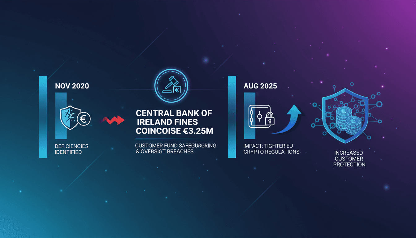 Infographic showing Coinbase Ireland's regulatory timeline and customer fund safeguarding issues.