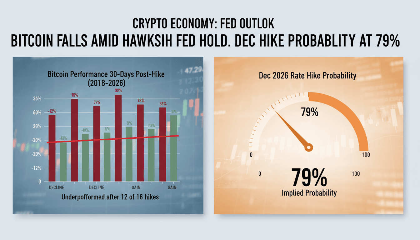 Line chart showing Bitcoin price performance trends 30 days after Federal Reserve interest rate hikes.