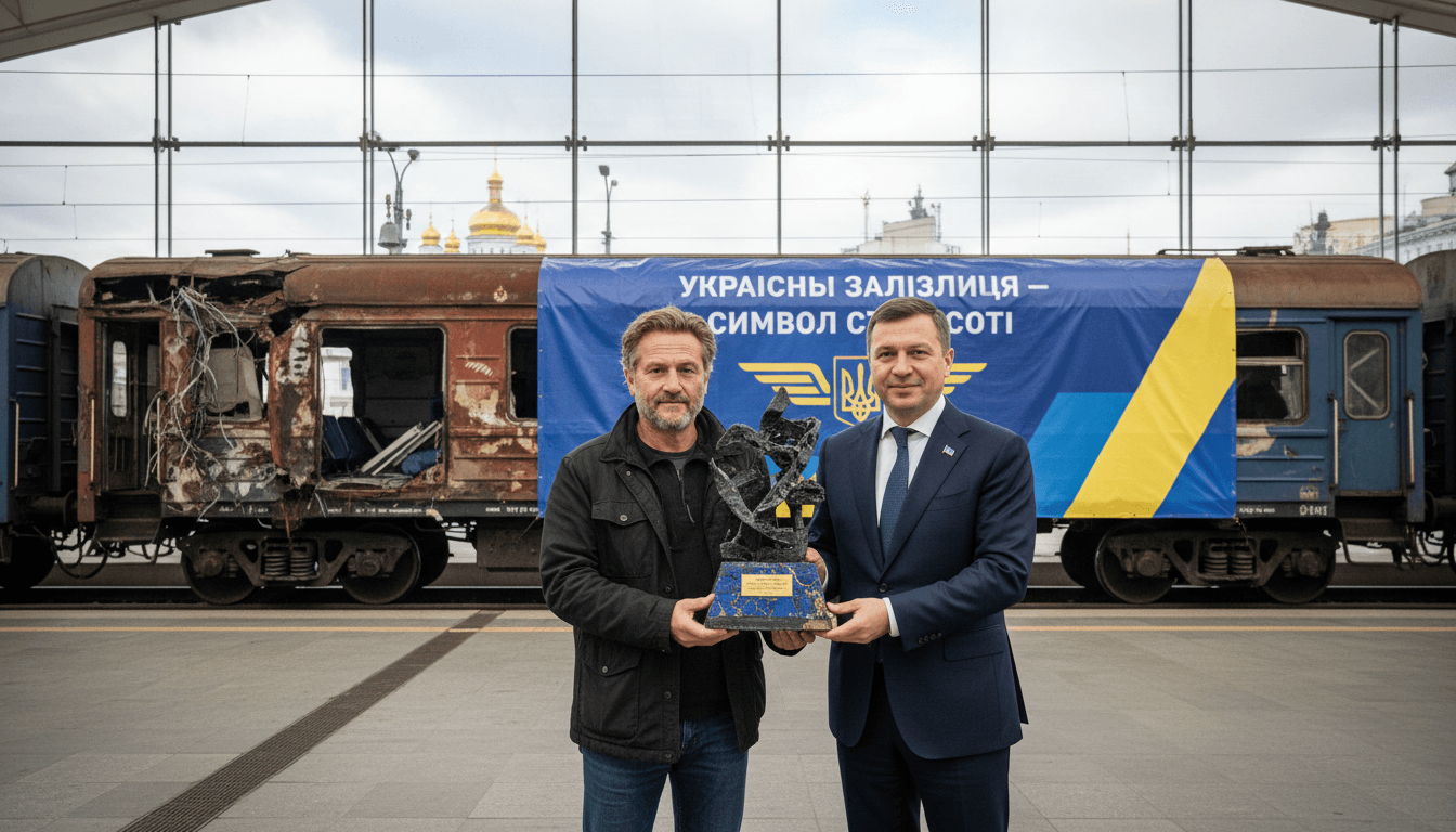 Sean Penn Receives Symbolic Oscar from Ukrainian Railways in Kyiv