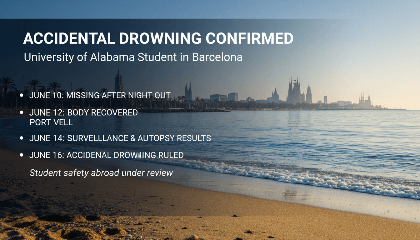 Accidental drowning confirmed in death of University of Alabama student in Barcelona