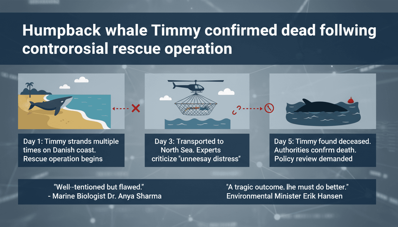 Timmy the humpback whale near Anholt, Denmark, after rescue efforts.