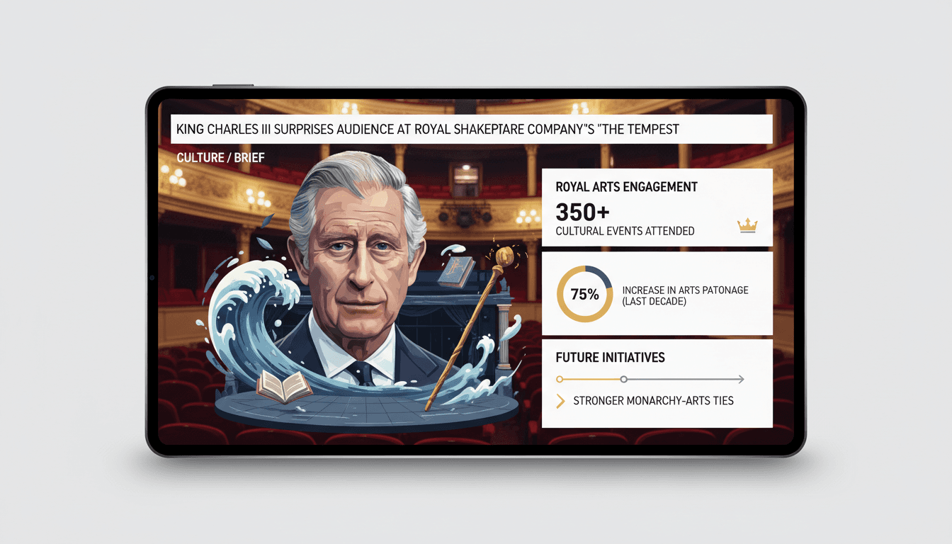 King Charles III attending a performance of 'The Tempest' by the Royal Shakespeare Company.
