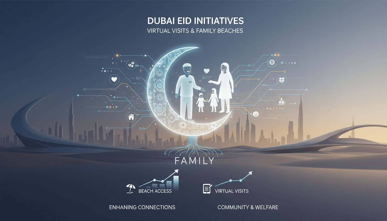 Families enjoying a beach day in Dubai during Eid celebrations.