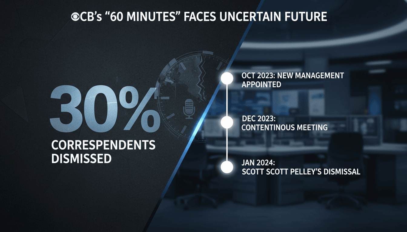 A graphic illustrating the recent changes at '60 Minutes' and the impact on journalism standards.