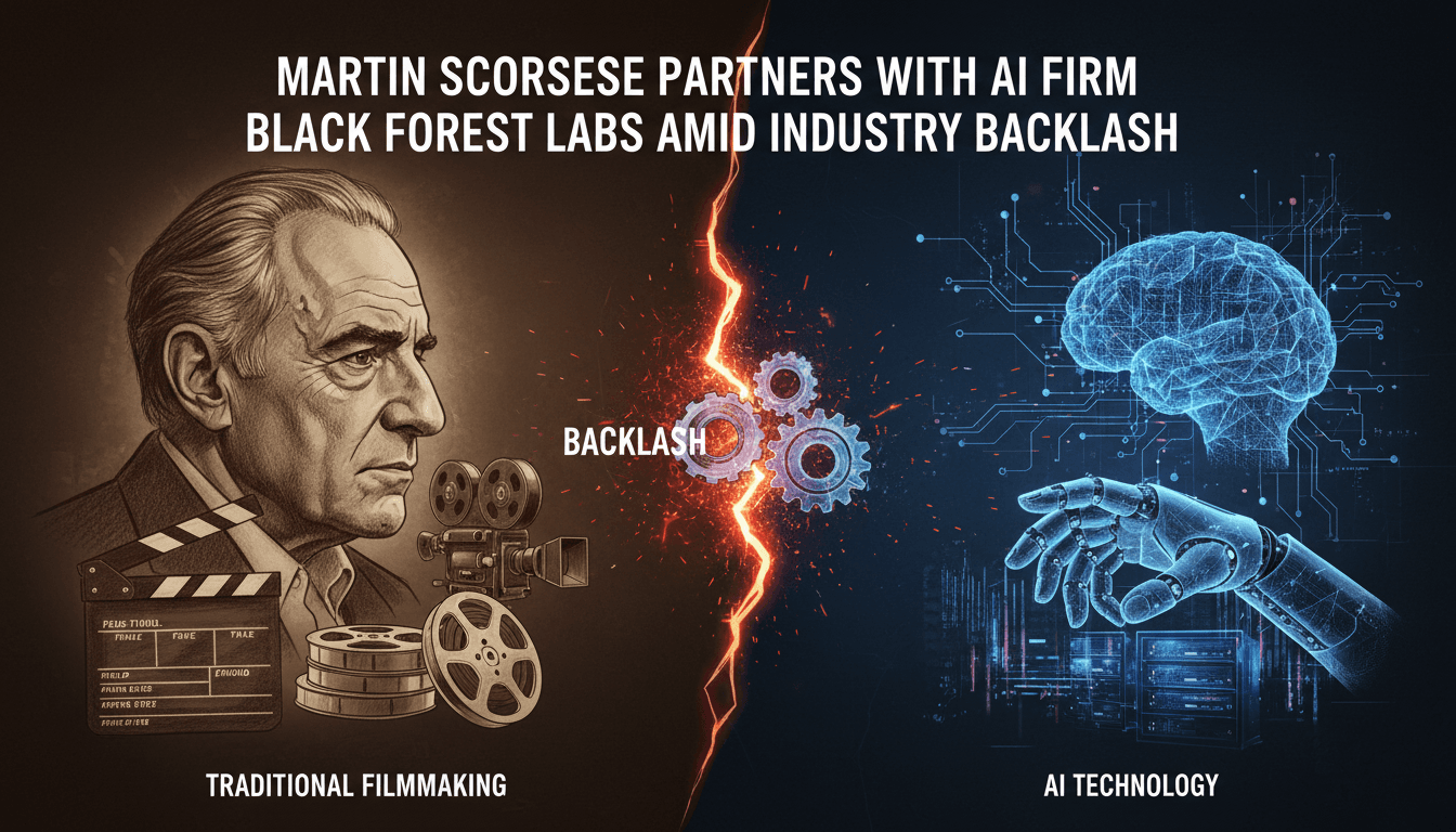 Martin Scorsese discussing AI in filmmaking at a press event.