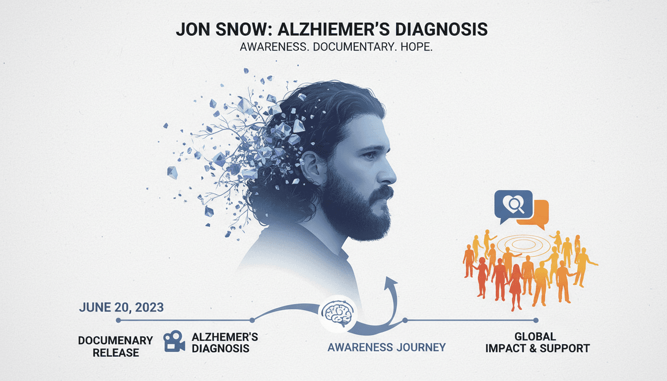 Jon Snow discussing his Alzheimer's diagnosis in a documentary setting.