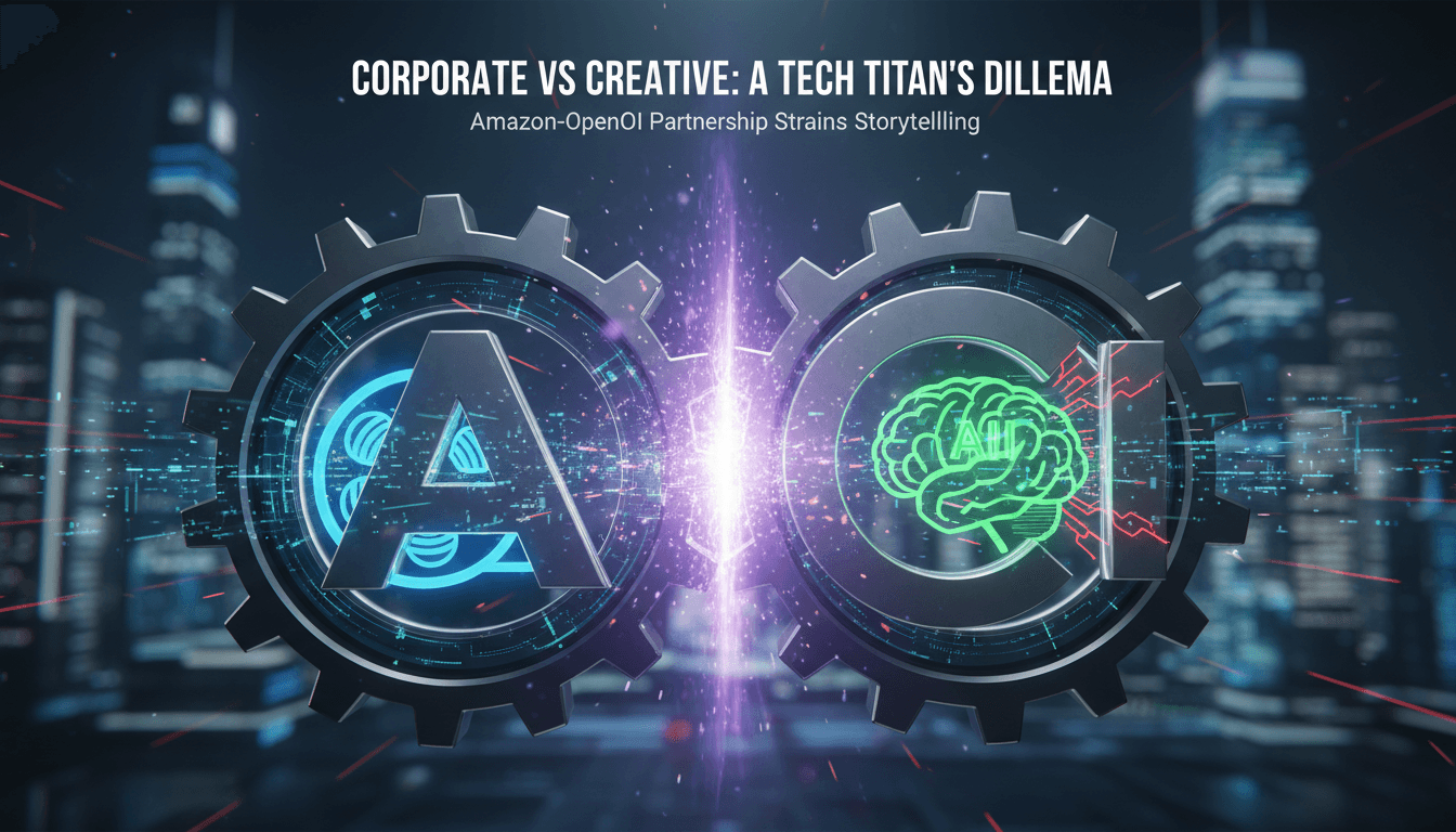 Amazon logo with a film reel and OpenAI branding