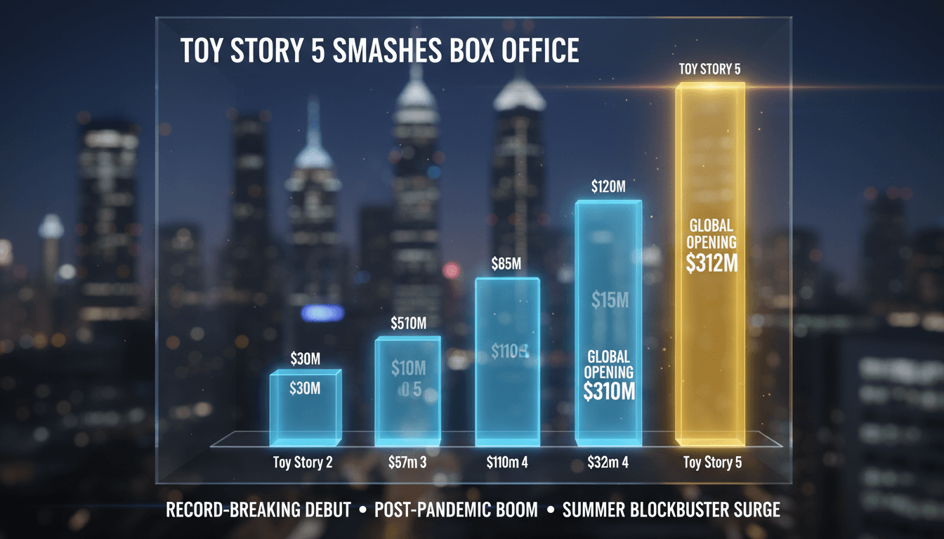 Toy Story 5 movie poster with box office statistics