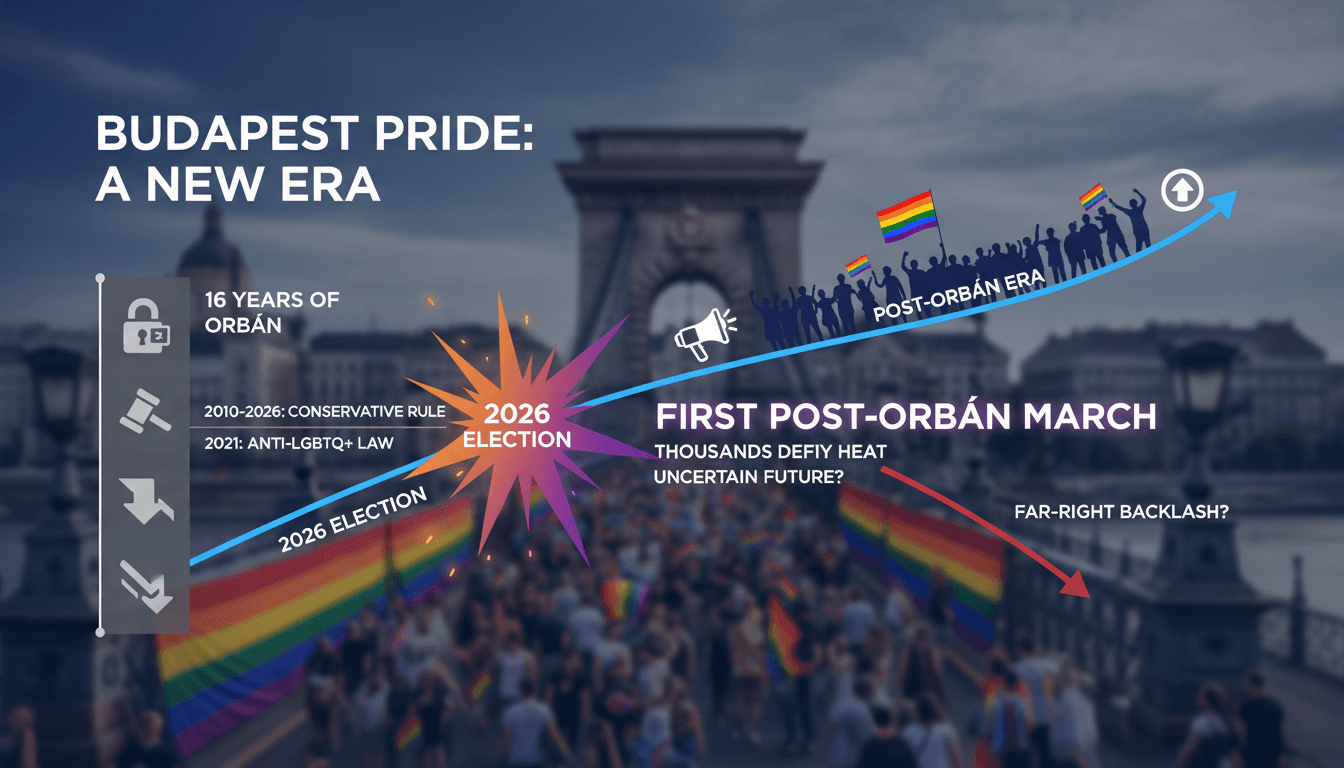 Participants celebrating at Budapest's first Pride march since the end of Orbán's government.