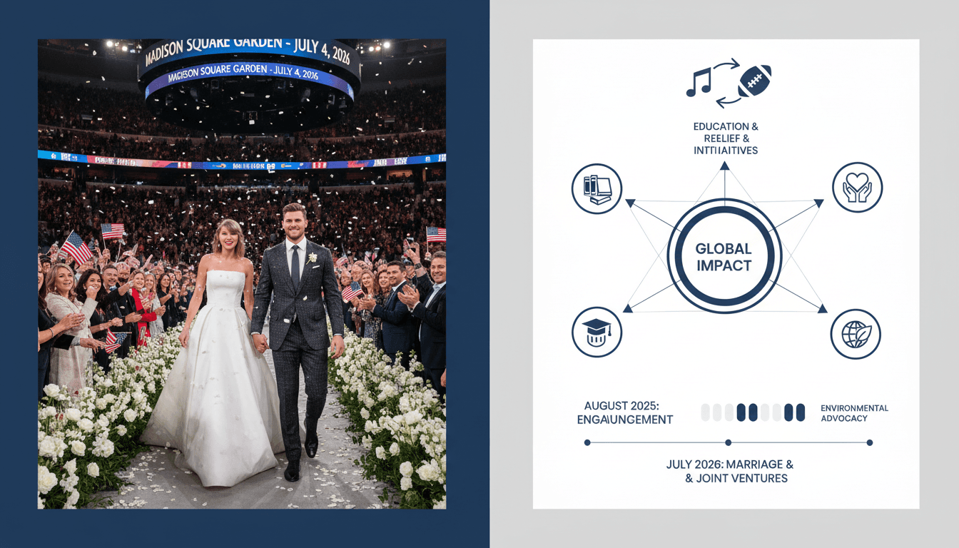 Taylor Swift and Travis Kelce at their wedding ceremony in Madison Square Garden.