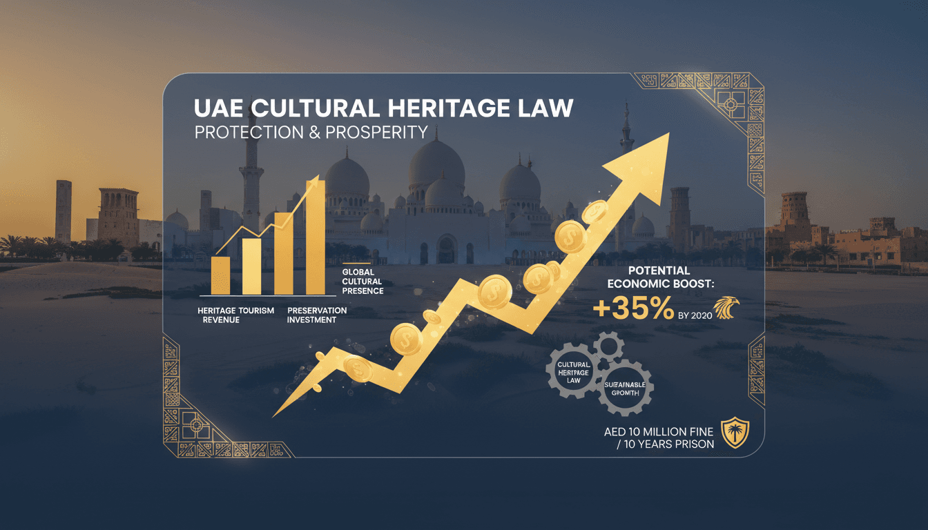 UAE skyline with cultural heritage sites and legal documents