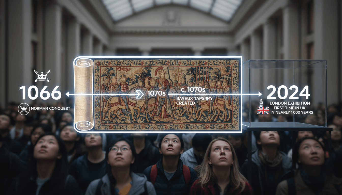 The Bayeux Tapestry displayed at the British Museum in London.
