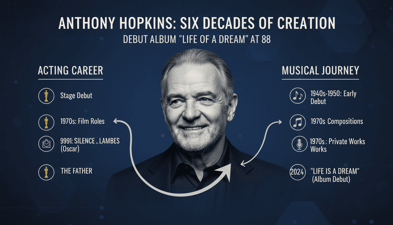 Anthony Hopkins announcing his debut album 'Life Is a Dream' at age 88.