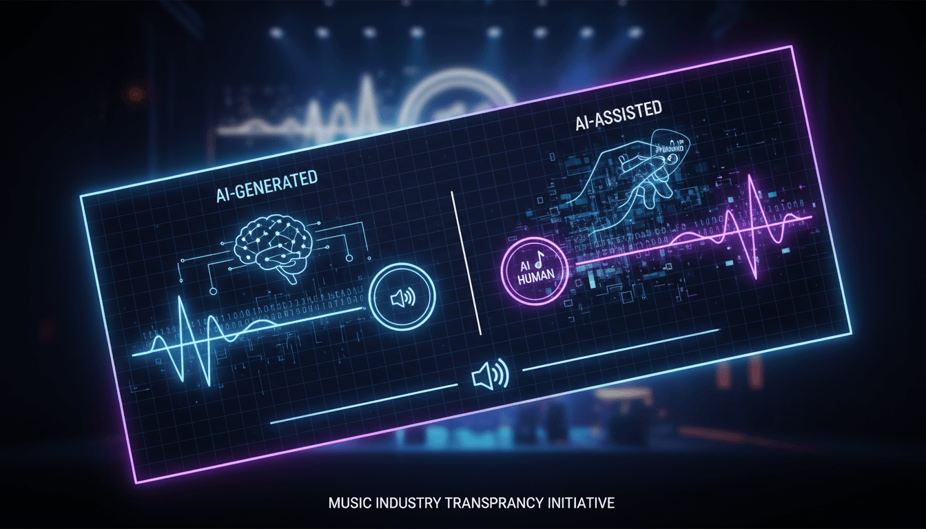 Illustration of AI's role in music production with labeling concept.