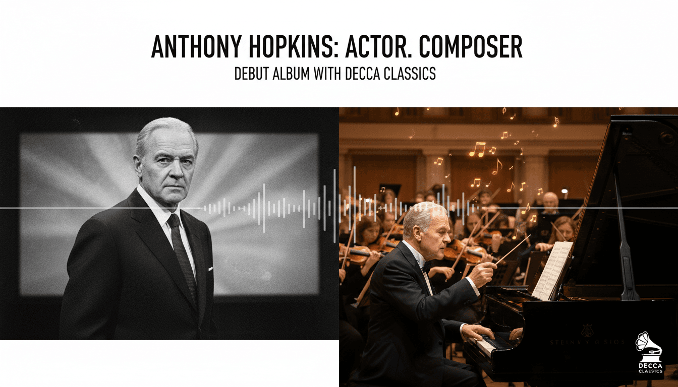 Anthony Hopkins in a studio setting, composing music for his debut album.