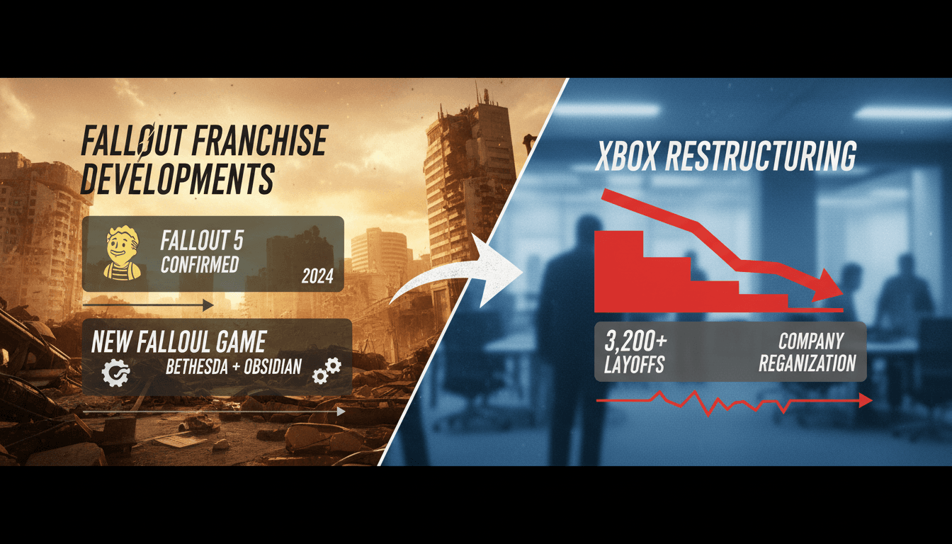 Bethesda announces Fallout 5 and collaboration with Obsidian amidst Xbox layoffs.