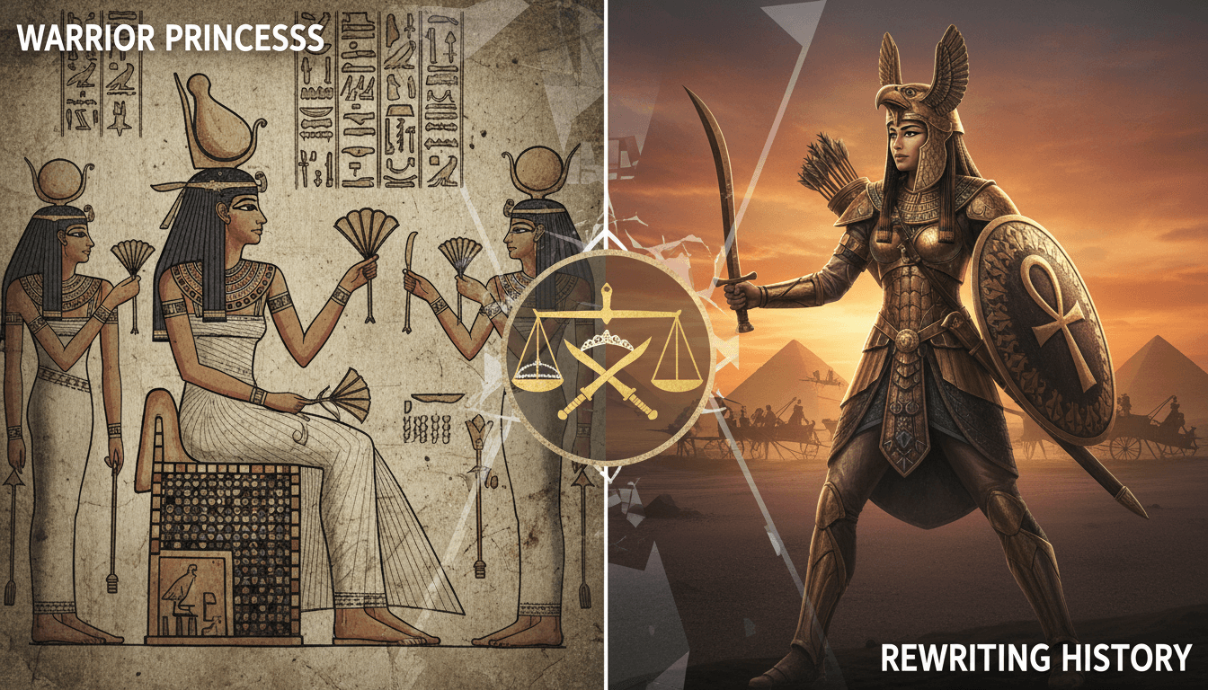 Ancient Egyptian princesses depicted as skilled warriors with weapons.