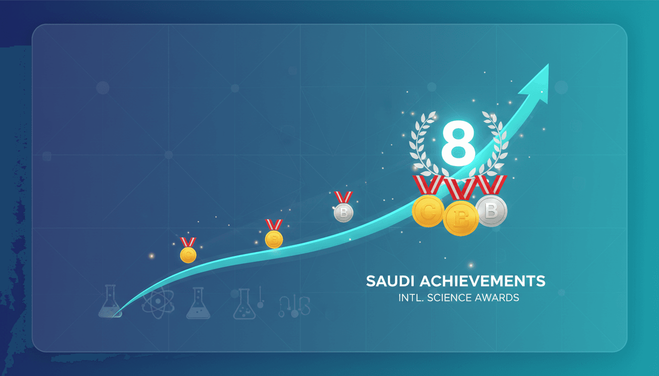 Saudi students celebrating their success at international science competitions.