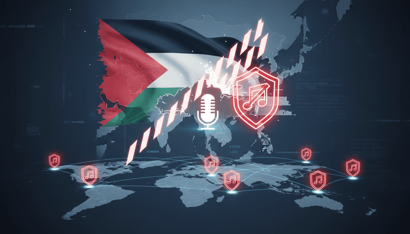 Massive Attack performing live with a Palestinian flag displayed