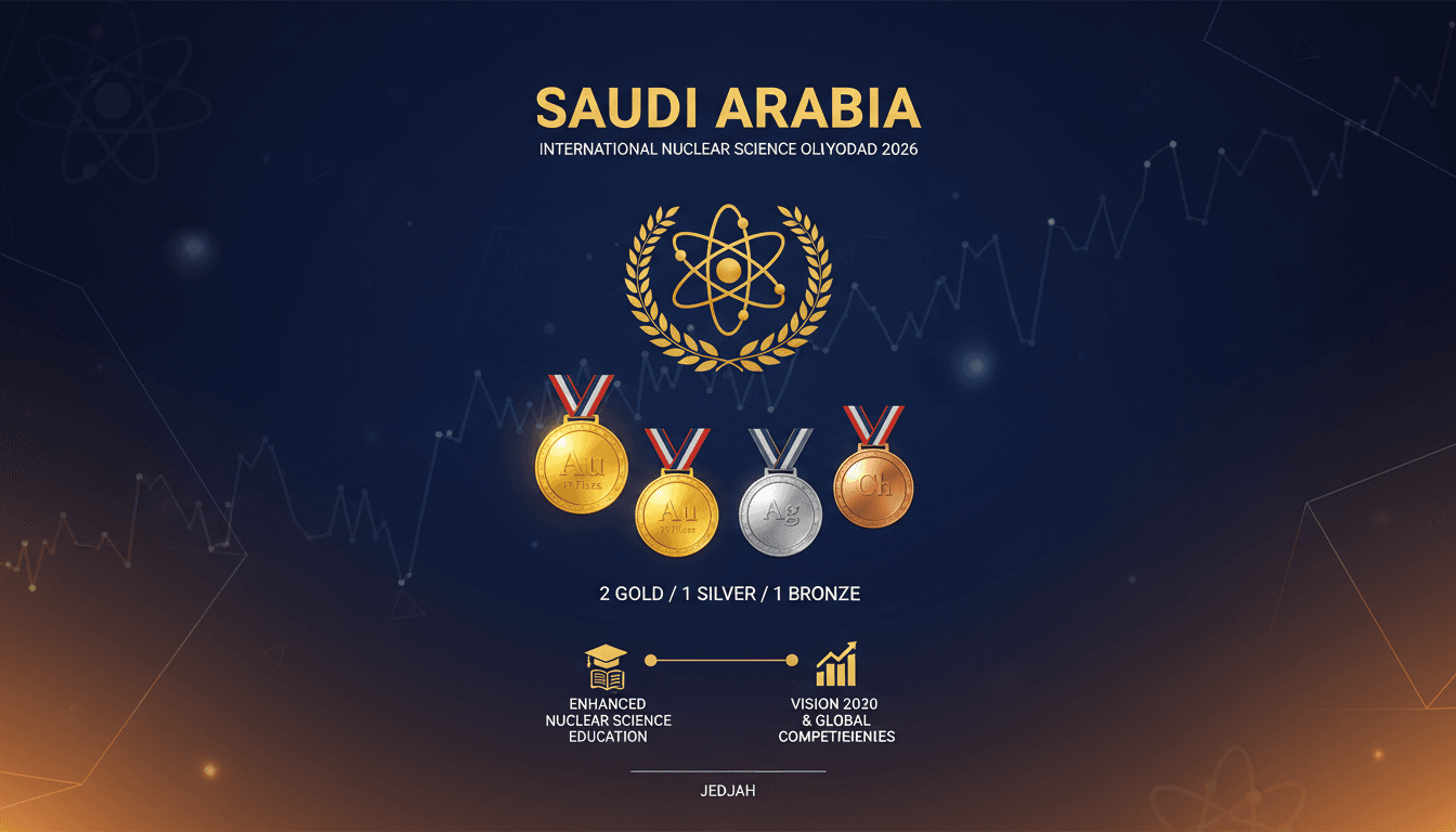 Saudi students celebrating their success at the International Nuclear Science Olympiad 2026 in Jeddah.